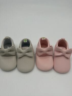 Lot of 2 First Steps Stepping Stones Pink Bow Moccasin Shoes Size 3 (6-9 Months)